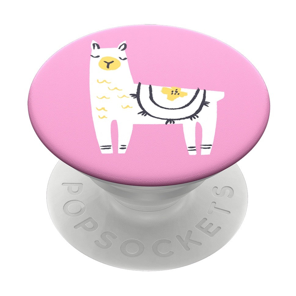 Mobile accessory expanding hand-grip and stand Popsocket with Llama illustrated