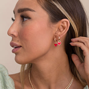 Earrings Red Enamel Heart Hoops Timi