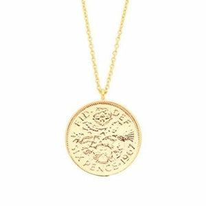 Necklace Lucky 6 Pence Charm Gold Plated