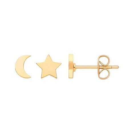 Stud earrings with moon and star design in gold